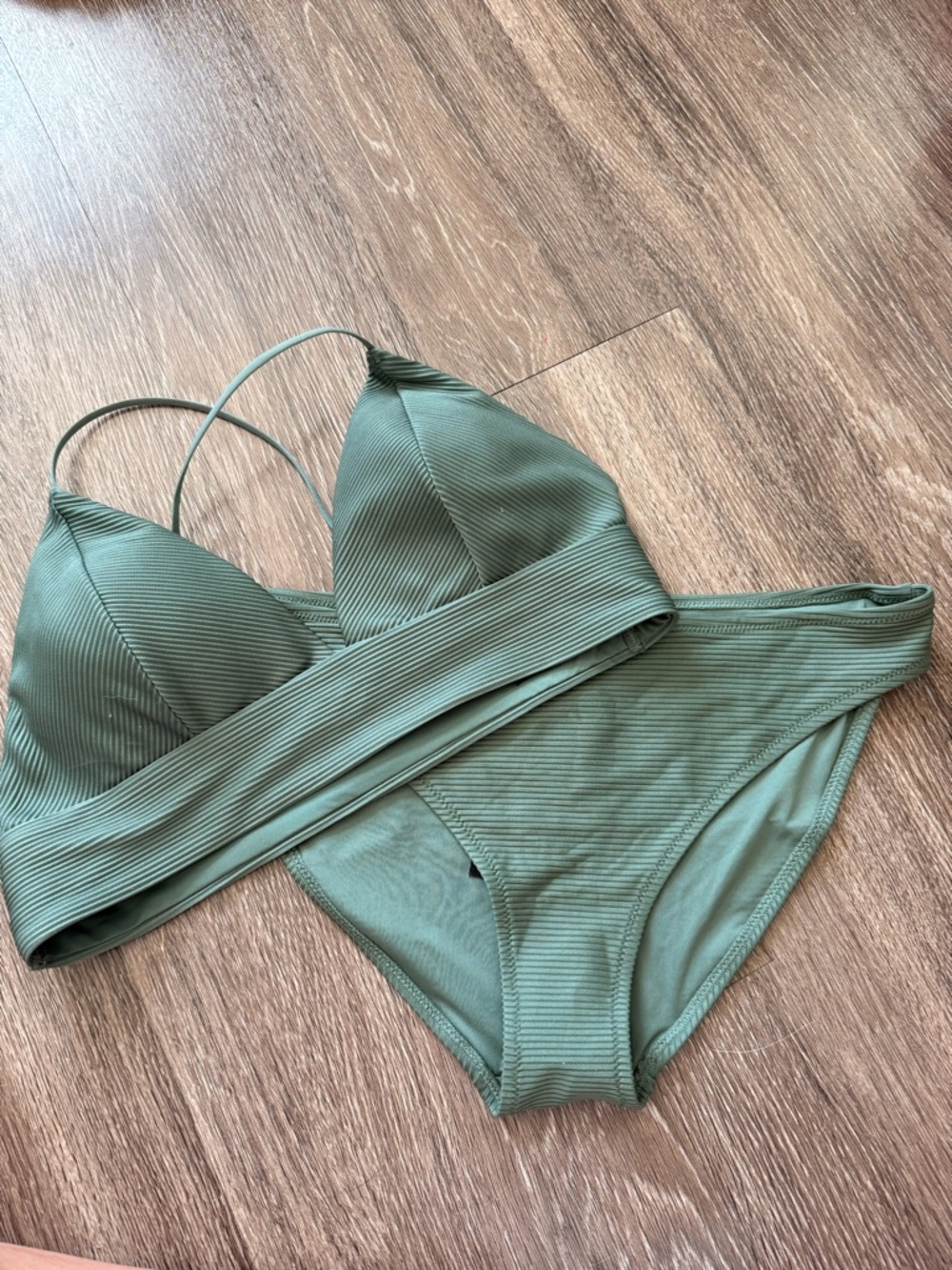H&M Olive Green Ribbed Bikini Set